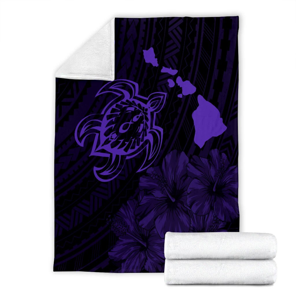 Hawaiian Hibiscus Sea Turtle Swim Polynesian Premium Blankets - Purple - AH - Polynesian Pride
