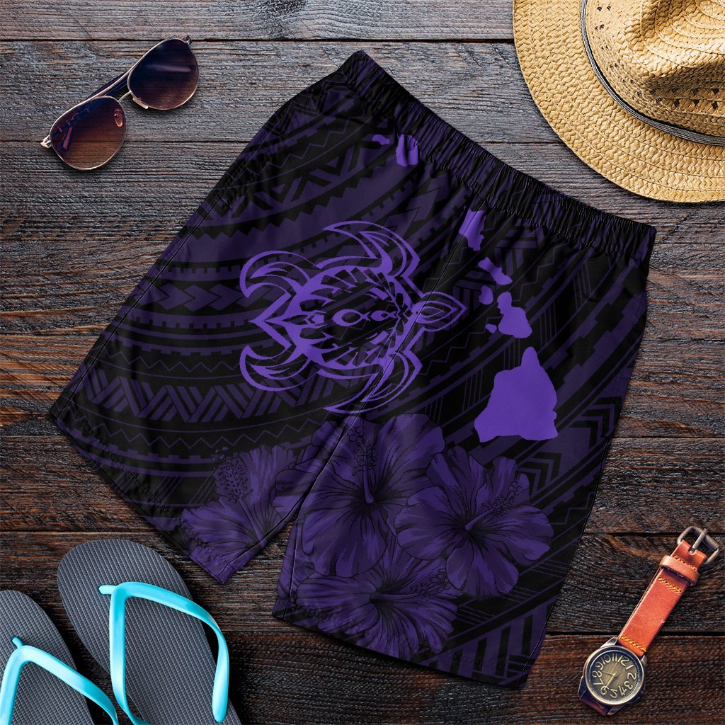 Hawaiian Hibiscus Sea Turtle Swim Polynesian Men's Shorts - Purple - AH Art - Polynesian Pride