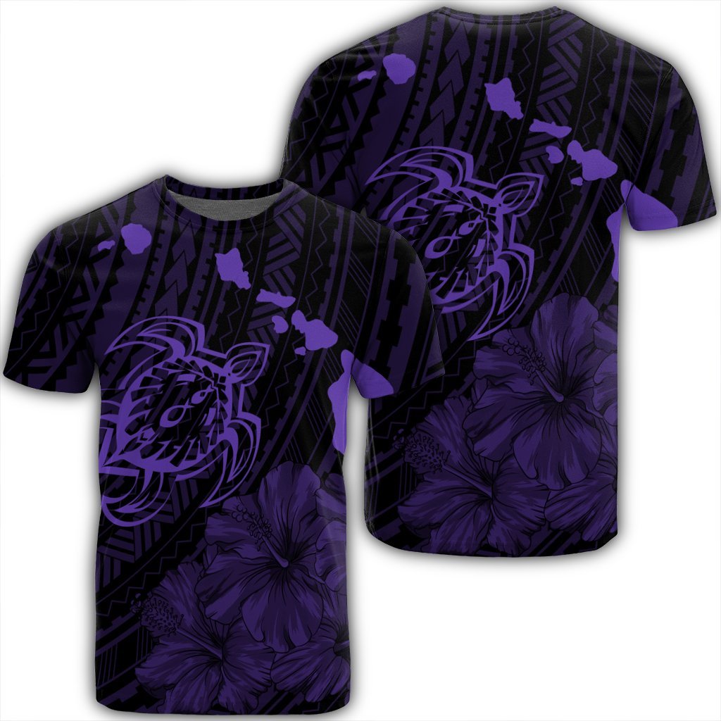 Hawaiian Hibiscus Sea Turtle Swim Polynesian T Shirt Purple Unisex Black - Polynesian Pride