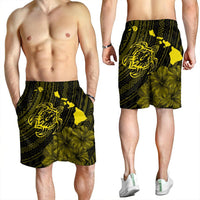 Hawaiian Hibiscus Sea Turtle Swim Polynesian Men's Shorts - Yellow - AH - Polynesian Pride