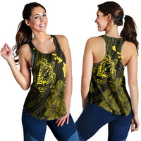 Hawaiian Hibiscus Sea Turtle Swim Polynesian Racerback Tank - Yellow - AH Black - Polynesian Pride