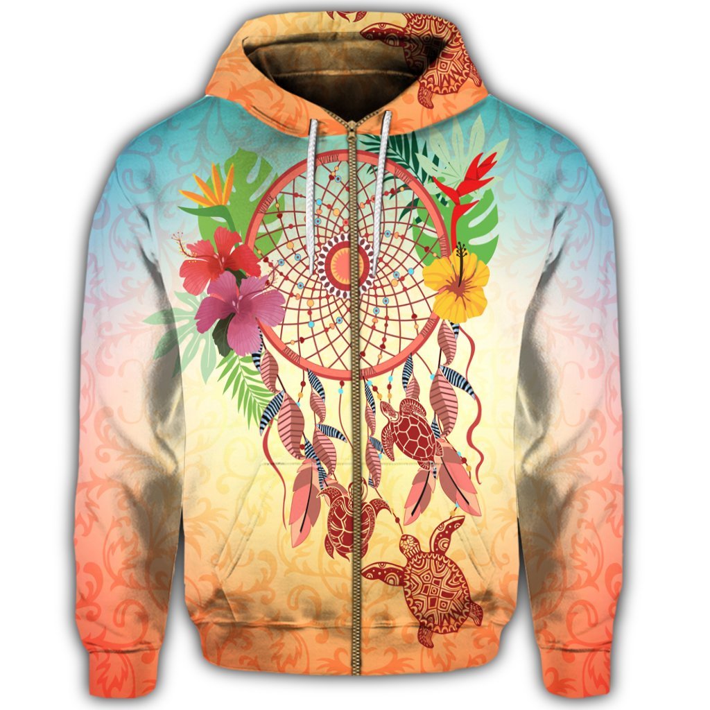 Hawaiian Hibiscus Strelitzia Flower Dreamcatcher Zip Hoodie - Polynesian Pride