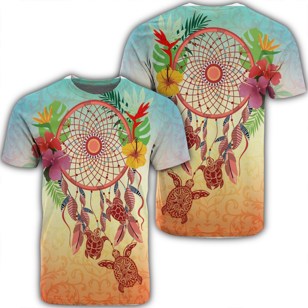 Hawaiian Hibiscus Strelitzia Flower Dreamcatcher T Shirt Unisex Black - Polynesian Pride