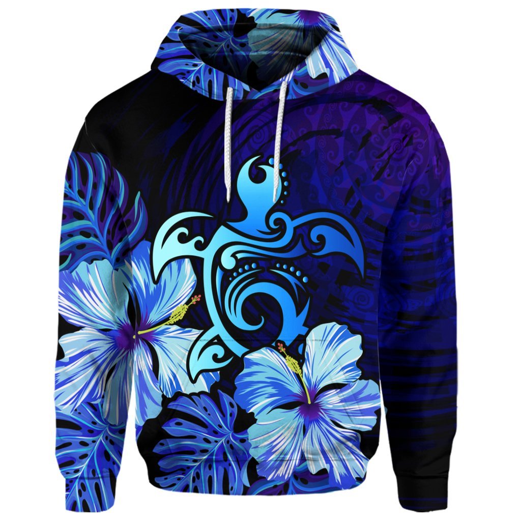 Custom Hawaiian Hibiscus Tropical Deep Ocean Turtle Sea Hoodie - Polynesian Pride