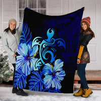 Hawaiian Hibiscus Tropical Deep Ocean Turtle Sea Premium Blankets - AH - Polynesian Pride