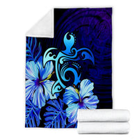Hawaiian Hibiscus Tropical Deep Ocean Turtle Sea Premium Blankets - AH - Polynesian Pride