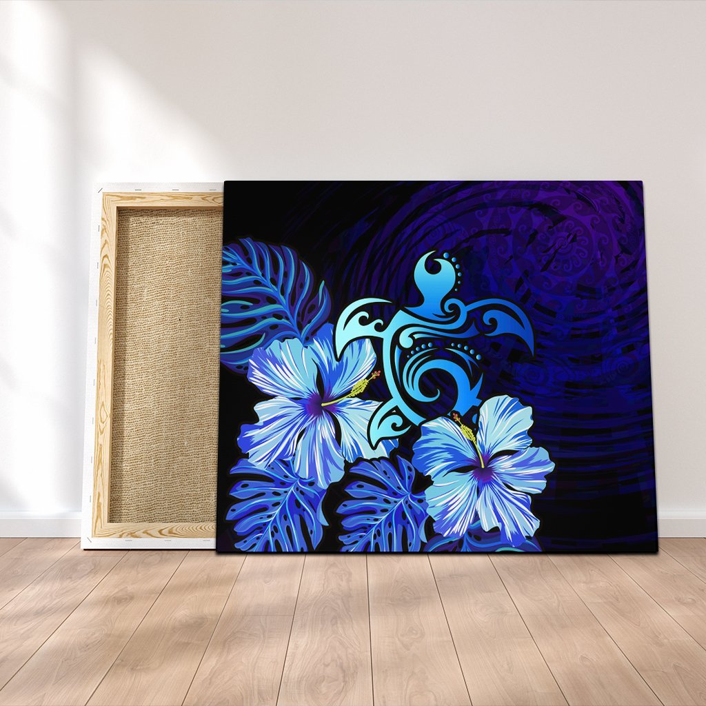 Hawaiian Hibiscus Tropical Deep Ocean Turtle Sea Canvas - AH Canvas Poly-cotton - Polynesian Pride
