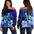 Hawaiian Hibiscus Tropical Deep Ocean Turtle Sea Women's Off Shoulder Sweater - AH Black - Polynesian Pride