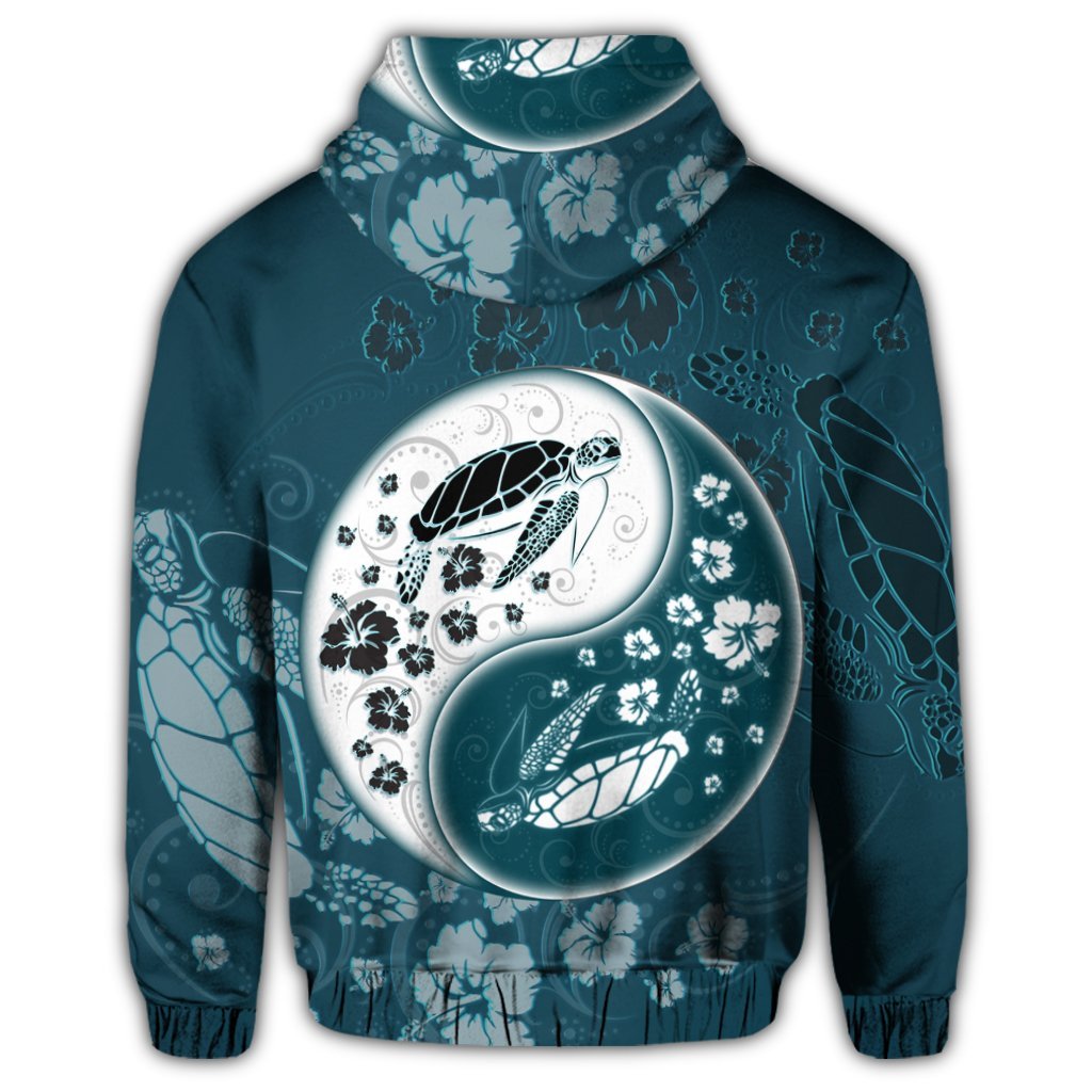 Hawaiian Hibiscus Turtle Polynesian Hoodie YinYang Style - Polynesian Pride