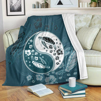 Hawaiian Hibiscus Turtle Polynesian Premium Blankets YinYang Style - AH White - Polynesian Pride