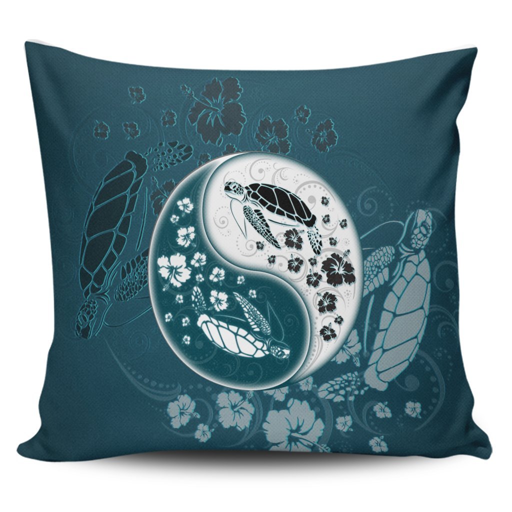 Hawaiian Hibiscus Turtle Polynesian Pillow Covers YinYang Style - AH Pillow Covers Black - Polynesian Pride