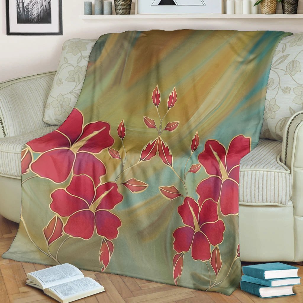 Hawaiian Hibiscus Water Color Premium Blankets - AH - Polynesian Pride