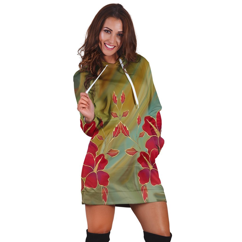 Hawaiian Hibiscus Water Color Hoodie Dress - AH - Polynesian Pride