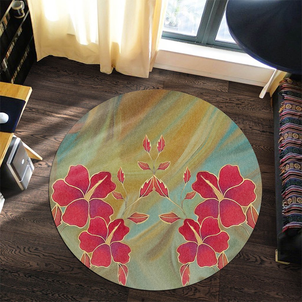 Hawaiian Hibiscus Water Color Round Carpet - AH - Polynesian Pride