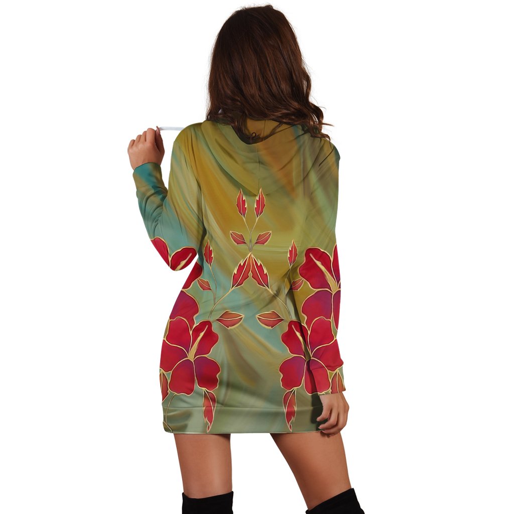 Hawaiian Hibiscus Water Color Hoodie Dress - AH - Polynesian Pride