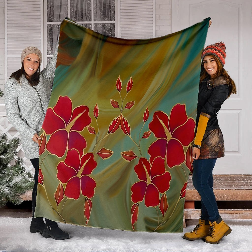 Hawaiian Hibiscus Water Color Premium Blankets - AH - Polynesian Pride