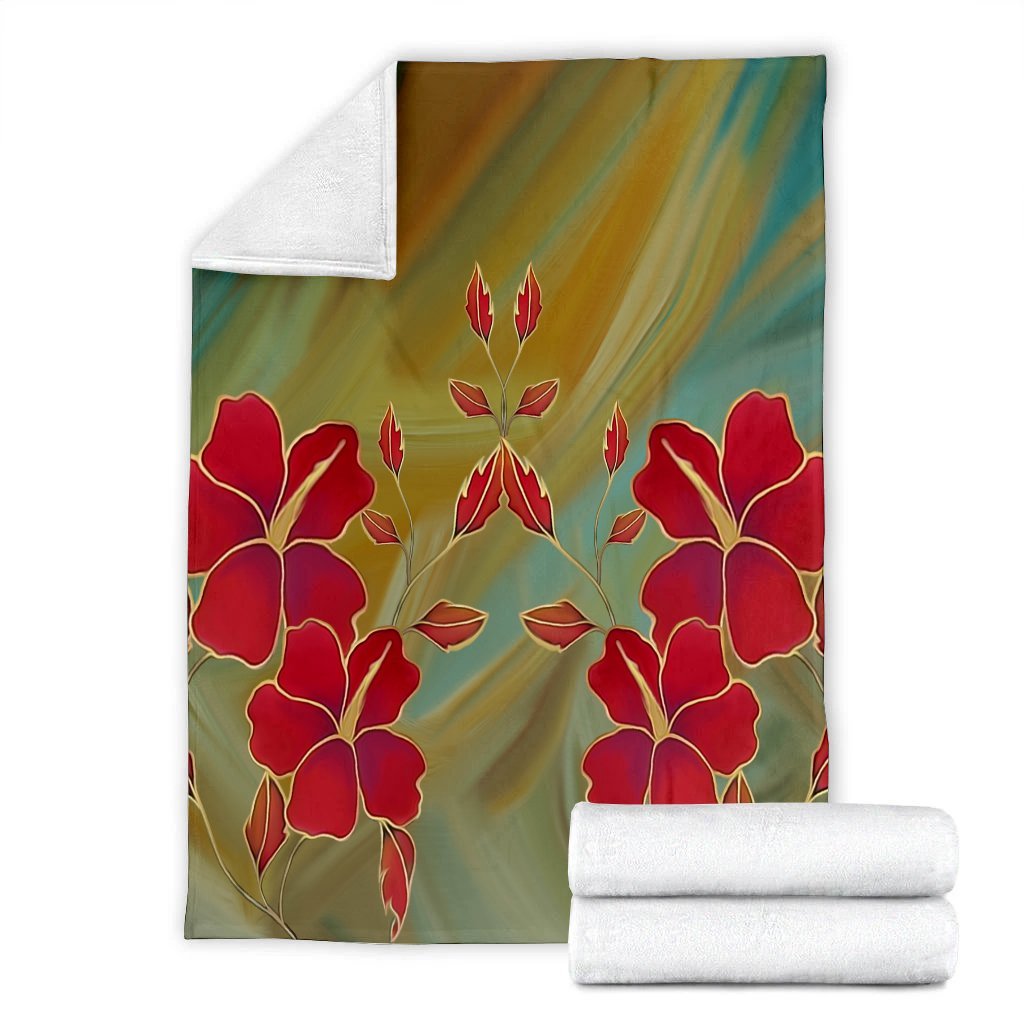 Hawaiian Hibiscus Water Color Premium Blankets - AH - Polynesian Pride