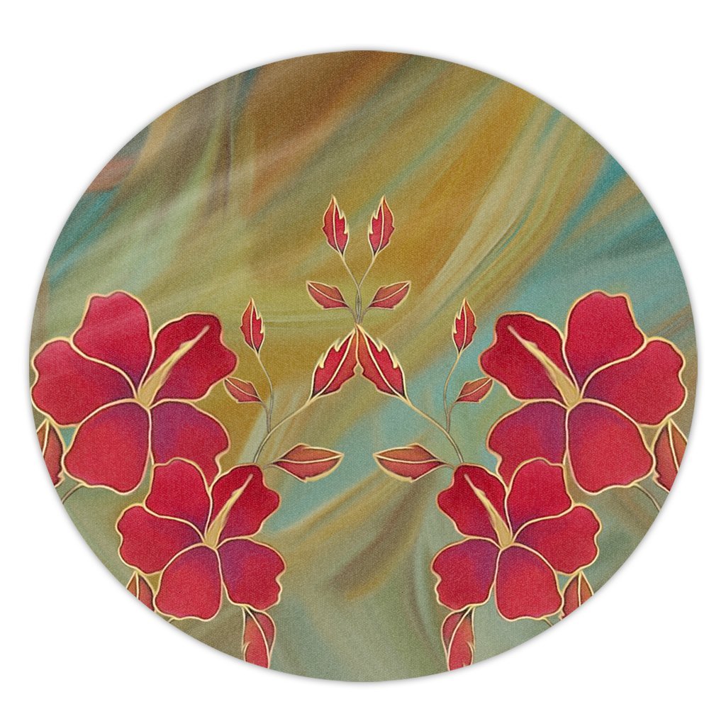 Hawaiian Hibiscus Water Color Round Carpet - AH Round Carpet Luxurious Plush - Polynesian Pride
