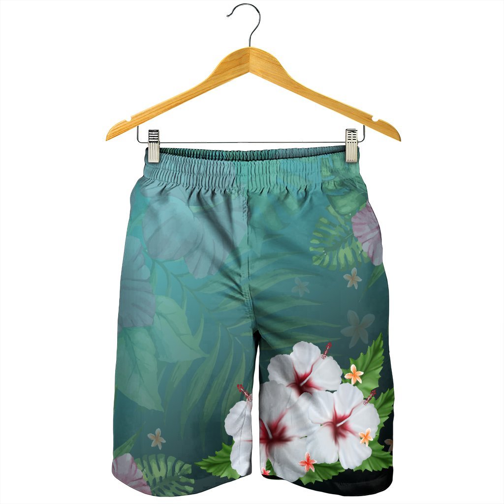 Hawaiian Hibiscus White Flower Gleeful Men's Shorts - AH - Polynesian Pride