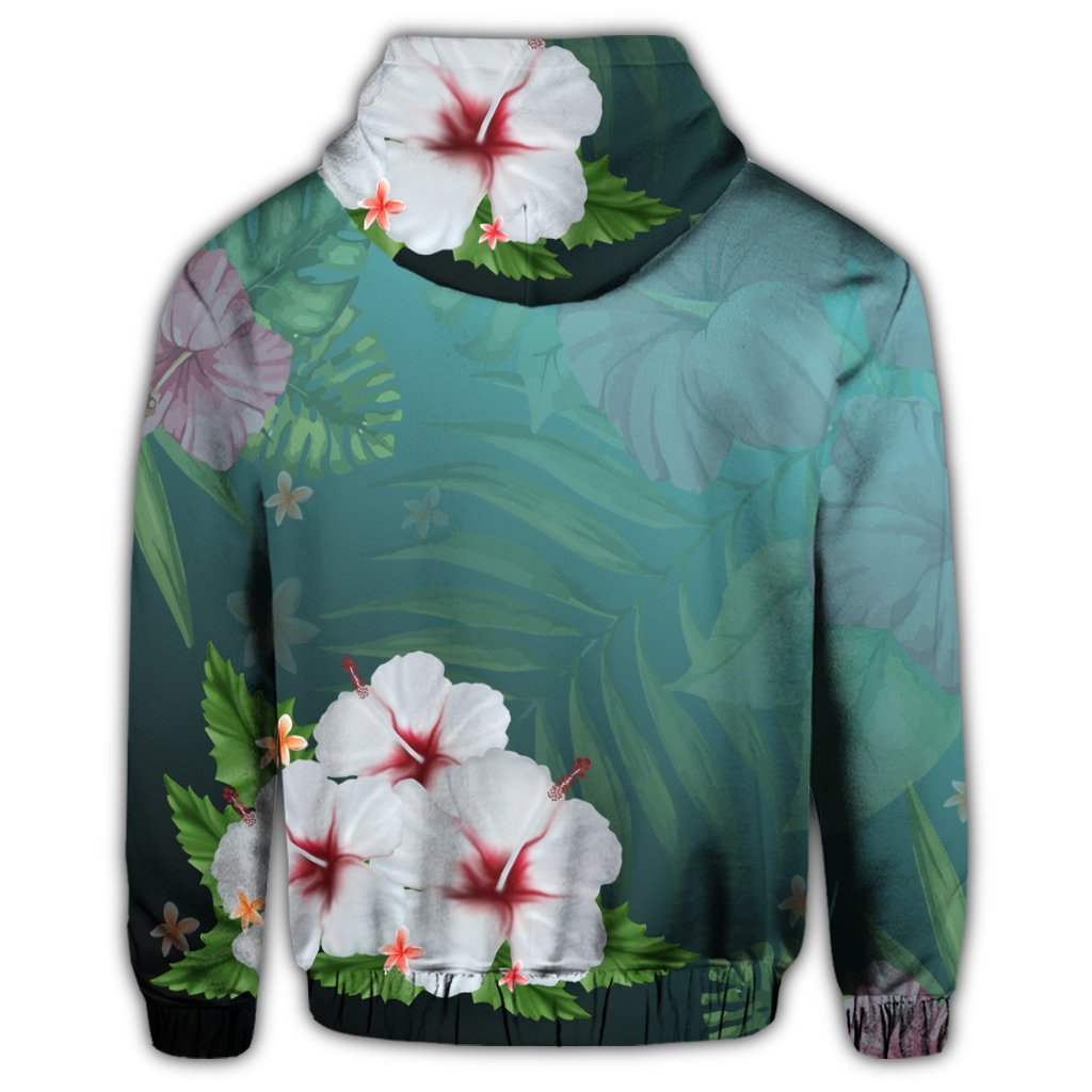 Hawaiian Hibiscus White Flower Gleeful Zip Hoodie - Polynesian Pride