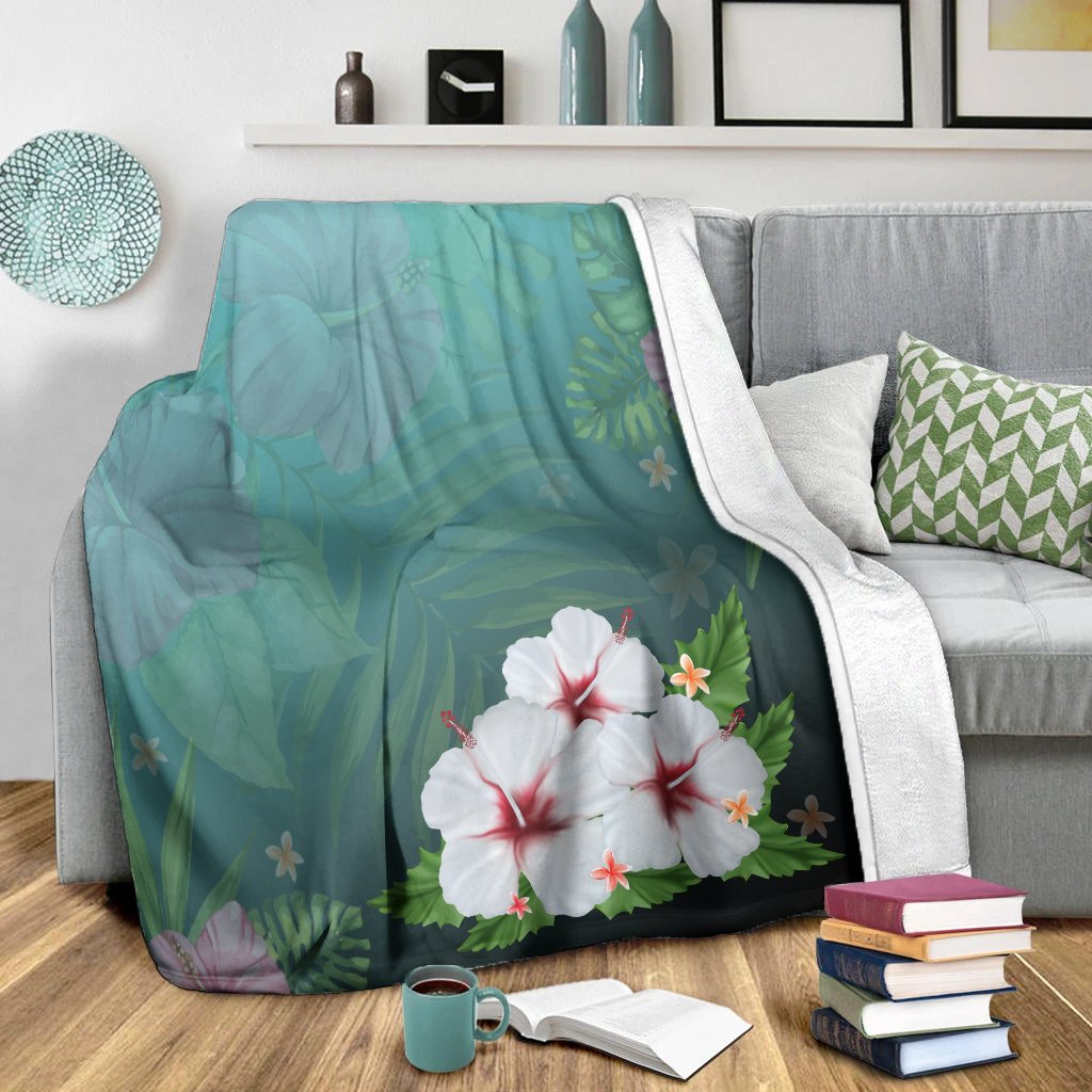 Hawaiian Hibiscus White Flower Gleeful Premium Blankets - AH - Polynesian Pride