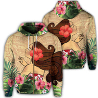 Hawaiian Hula Girl and Hibiscus Polynesian Zip Hoodie Unisex Art - Polynesian Pride