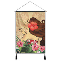 Hawaiian Hula Girl And Hibiscus Polynesian Hanging Poster - AH Hanging Poster Cotton And Linen - Polynesian Pride