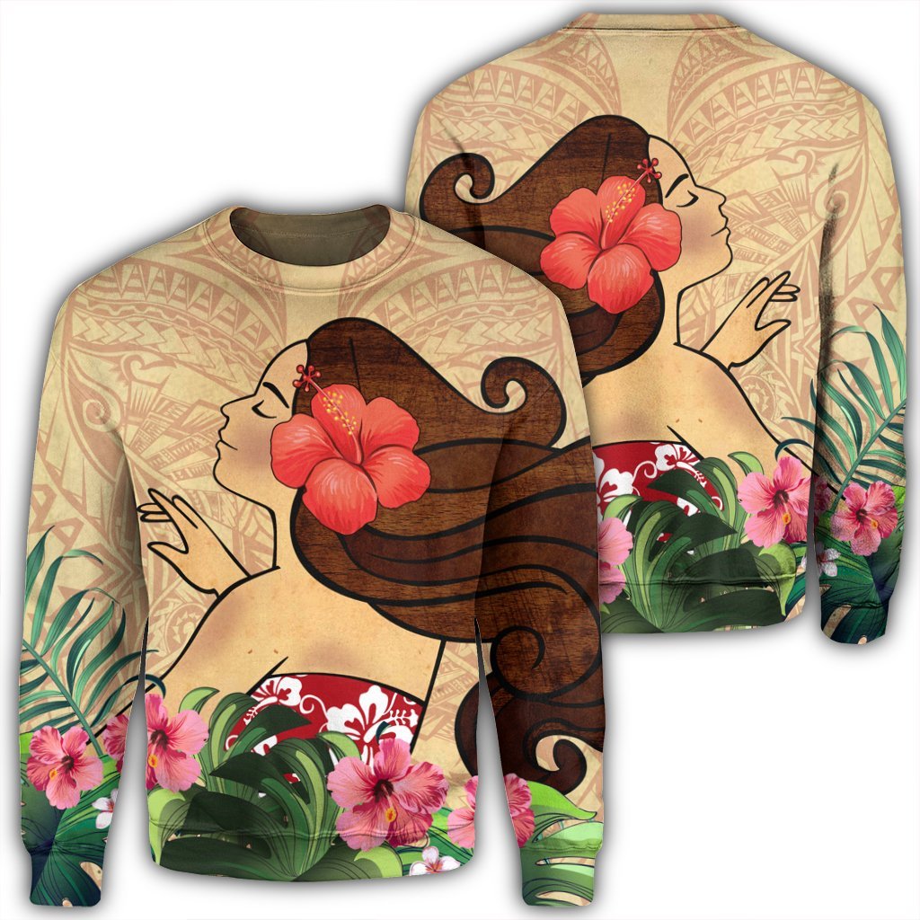Hawaiian Hula Girl And Hibiscus Polynesian Sweatshirt - AH Unisex Black - Polynesian Pride