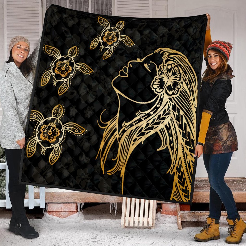 Hawaiian Hula Girl And Turtle Hibiscus Premium Quilts - AH - Polynesian Pride