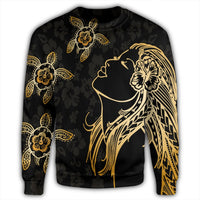 Hawaiian Hula Girl And Turtle Hibiscus Sweatshirt - AH - Polynesian Pride