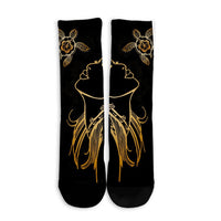 Hawaiian Hula Girl And Turtle Hibiscus Crew Socks - AH - Polynesian Pride