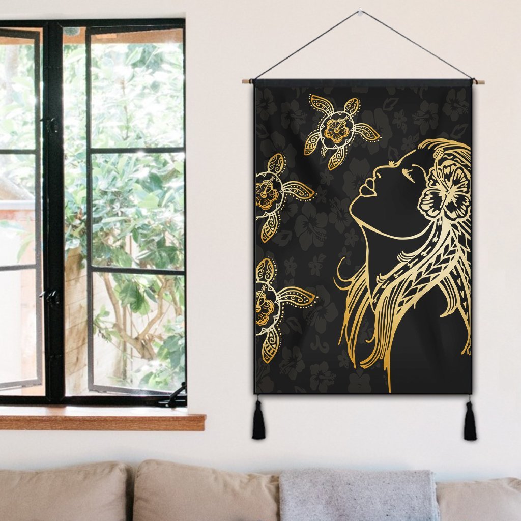 Hawaiian Hula Girl And Turtle Hibiscus Hanging Poster - AH - Polynesian Pride