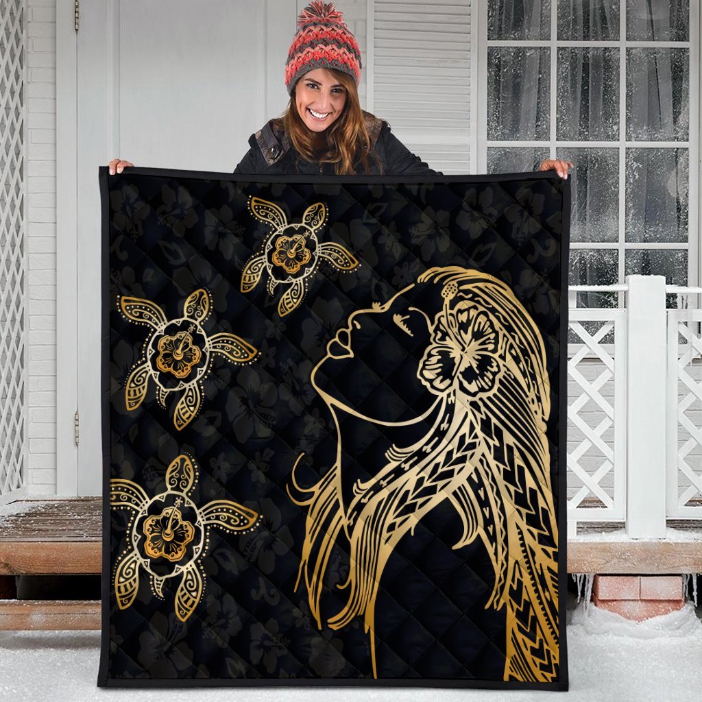 Hawaiian Hula Girl And Turtle Hibiscus Premium Quilts - AH - Polynesian Pride