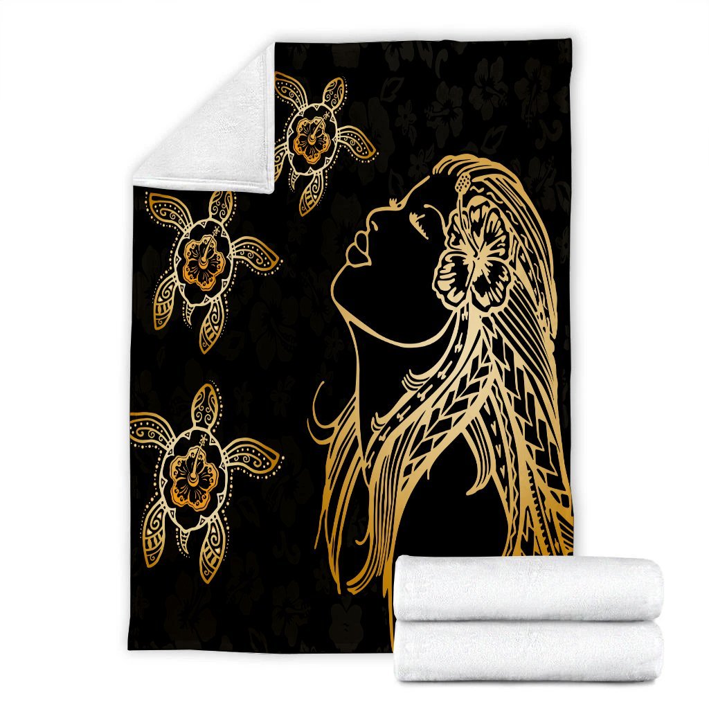 Hawaiian Hula Girl And Turtle Hibiscus Premium Blankets - AH - Polynesian Pride