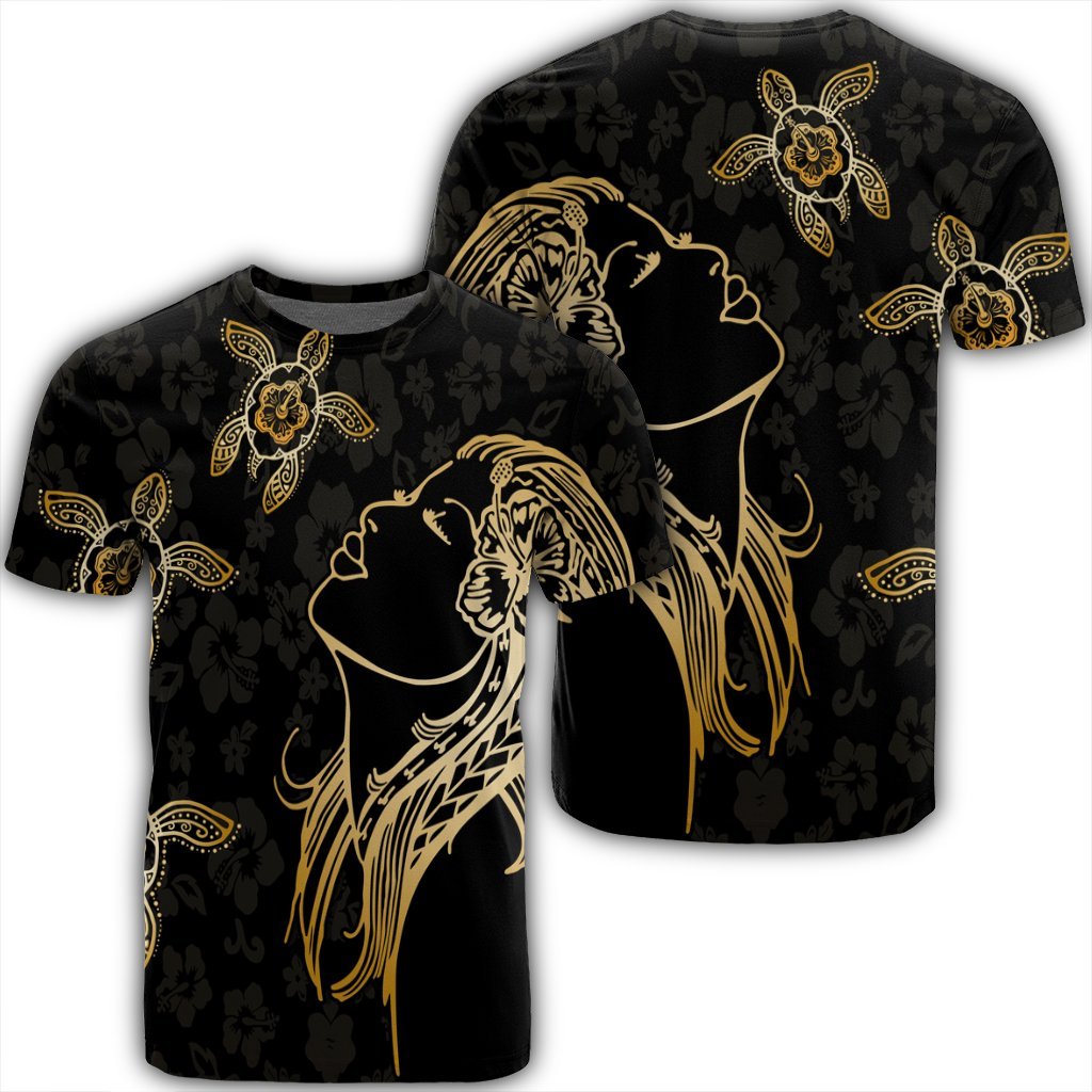 Hawaiian Hula Girl and Turtle Hibiscus T Shirt Unisex Black - Polynesian Pride