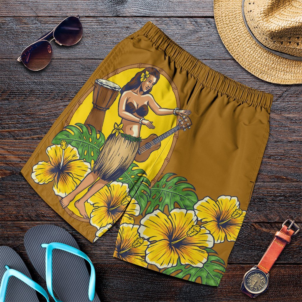 Hawaiian Hula Girl Monstera Hibiscus Polynesian Men's Shorts - AH Art - Polynesian Pride