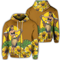 Hawaiian Hula Girl Monstera Hibiscus Polynesian Zip Hoodie Unisex Art - Polynesian Pride