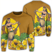 Hawaiian Hula Girl Monstera Hibiscus Polynesian Sweatshirt - AH Unisex Black - Polynesian Pride