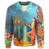 Hawaiian Hula Girl Sing In Aboriginal Village Aat Night Sweatshirt - AH - Polynesian Pride
