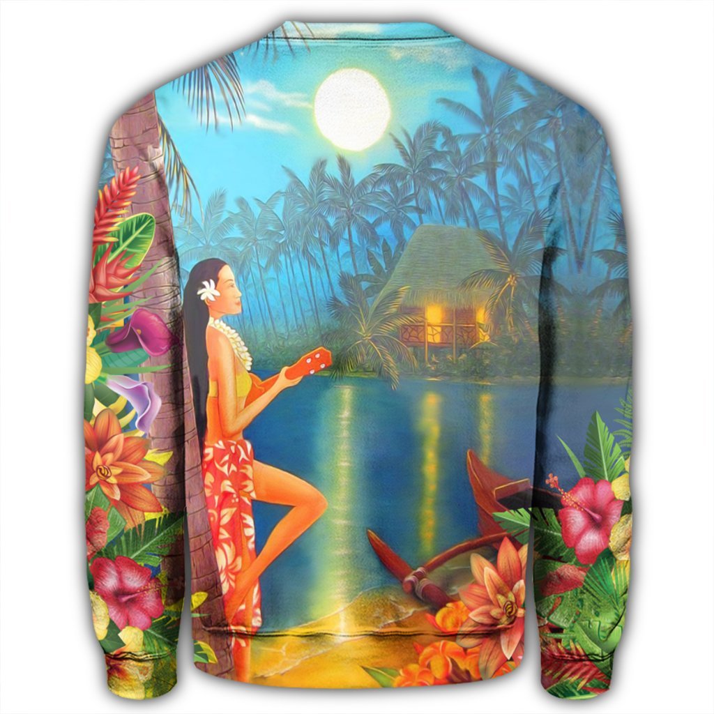 Hawaiian Hula Girl Sing In Aboriginal Village Aat Night Sweatshirt - AH - Polynesian Pride