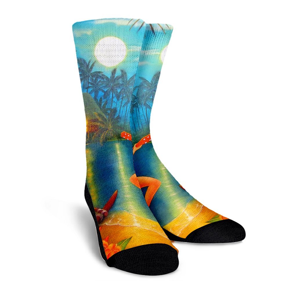 Hawaiian Hula Girl Sing In Aboriginal Village Aat Night Crew Socks - AH - Polynesian Pride