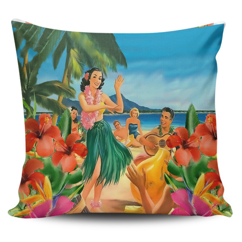 Hawaiian Hula Sing Dance On Beach Pillow Covers - AH Pillow Covers Black - Polynesian Pride