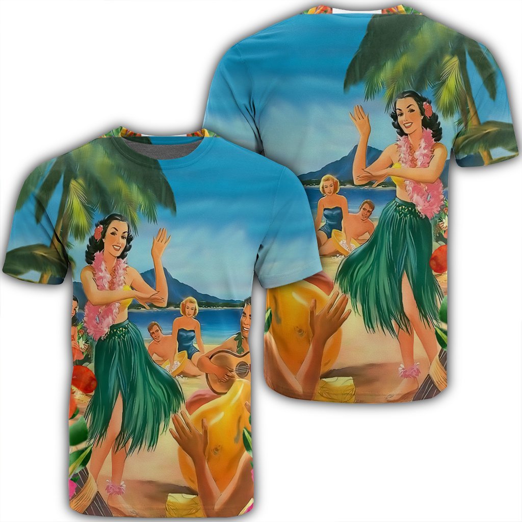 Hawaiian Hula Sing Dance On Beach T Shirt Unisex Black - Polynesian Pride