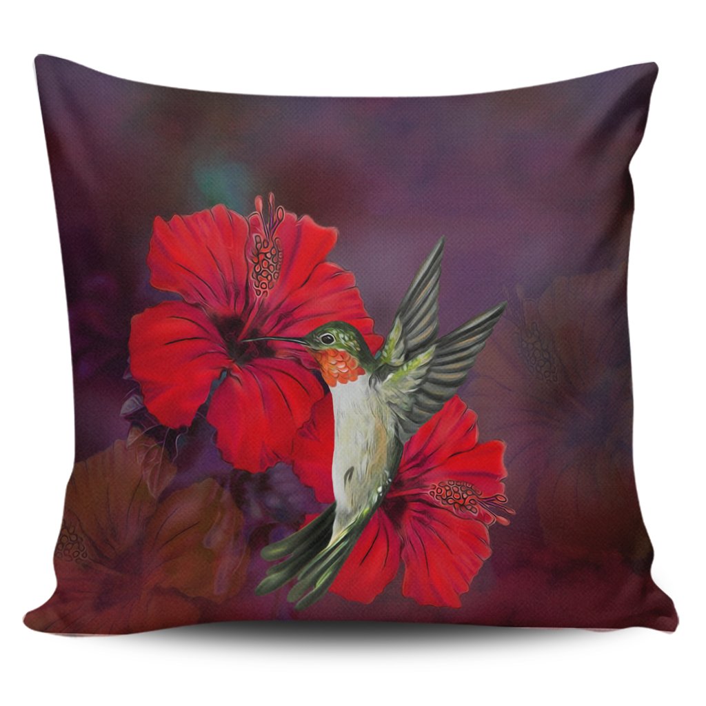 Hawaiian Hummingbird And Hibiscus Polynesian Pillow Covers - AH Pillow Covers Black - Polynesian Pride