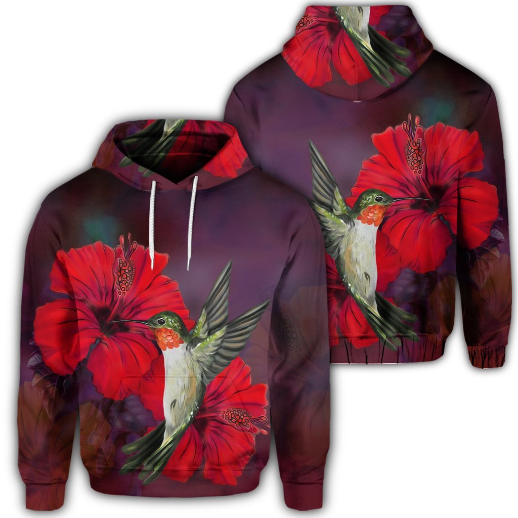 Hawaiian Hummingbird and Hibiscus Polynesian Hoodie Unisex Art - Polynesian Pride