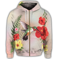 Hawaiian Hummingbirds Hibiscus Polynesian Zip Hoodie - Polynesian Pride