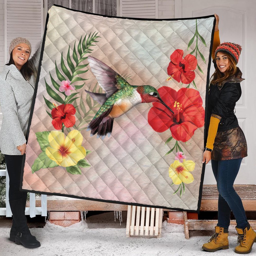 Hawaiian Hummingbirds Hibiscus Polynesian Premium Quilts - AH - Polynesian Pride