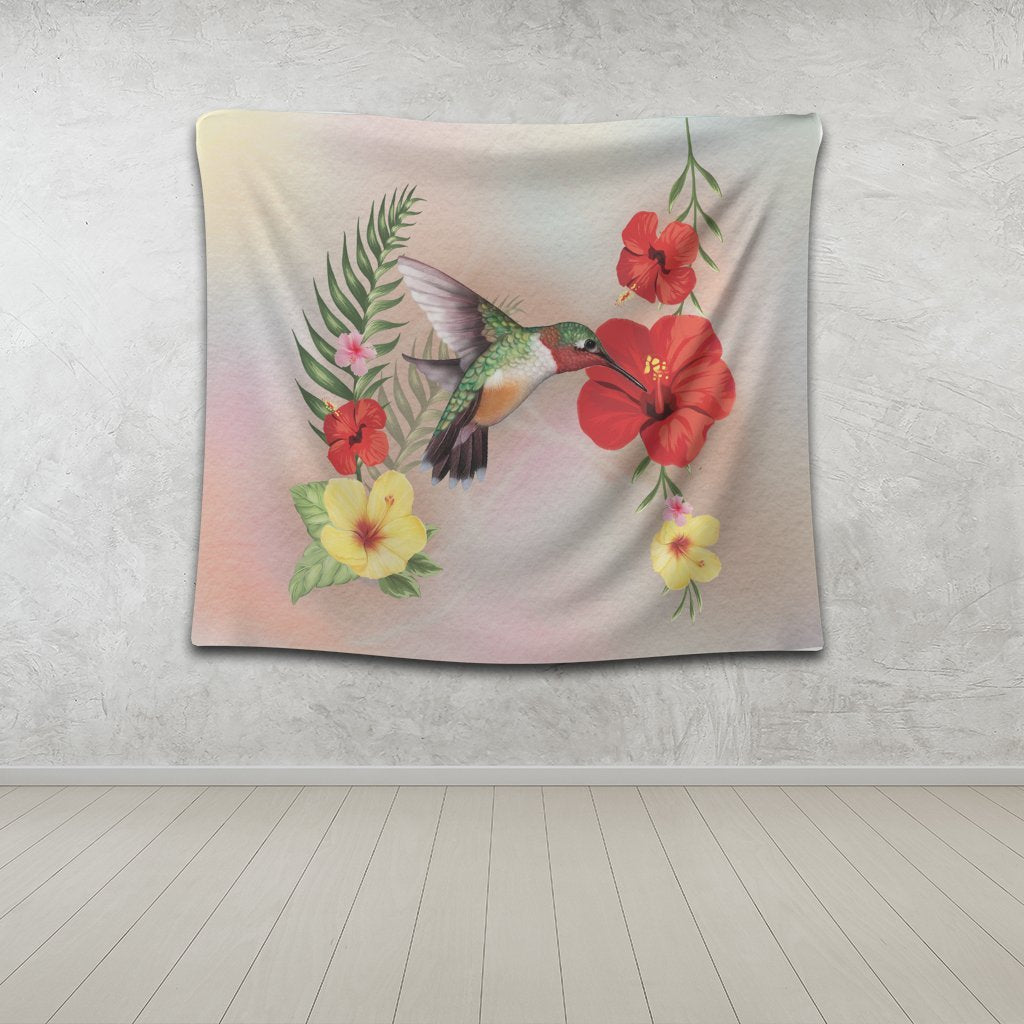 Hawaiian Hummingbirds Hibiscus Polynesian Tapestry - AH - Polynesian Pride