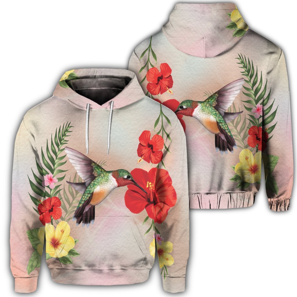 Hawaiian Hummingbirds Hibiscus Polynesian Hoodie Unisex Art - Polynesian Pride