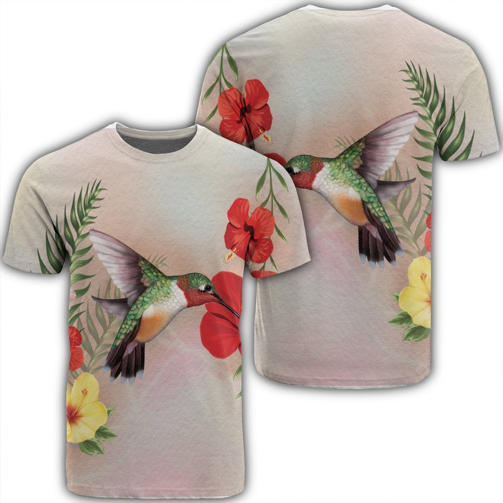 Hawaiian Hummingbirds Hibiscus Polynesian T Shirt Unisex Black - Polynesian Pride